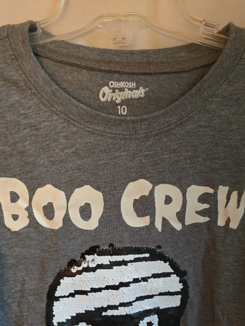 OshKosh B'gosh Gray Long-Sleeve 'Boo Crew' Sequin Mummy Halloween Tee